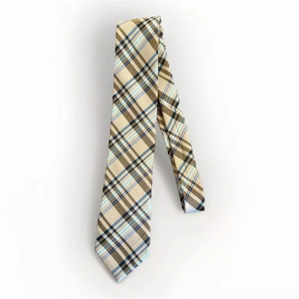 Parsley Luxury Neckwear - Men’s Neck Tie - Cream/Navy/White/Black Plaid Pattern